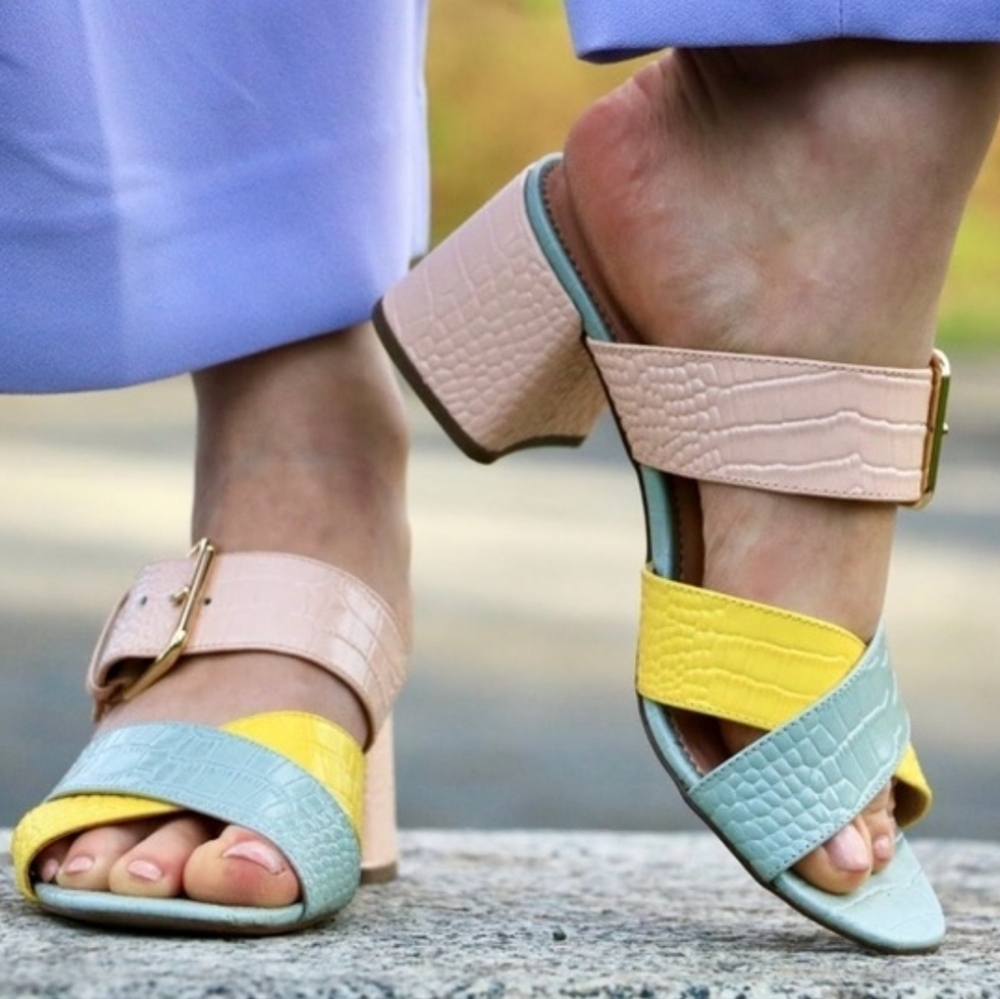 J.Crew Colorblock Leather Penny Slide Sandals 8.5